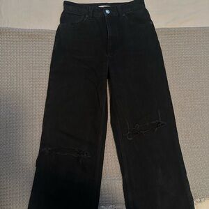 Zara high-rise wide legged black jeans with distressed details